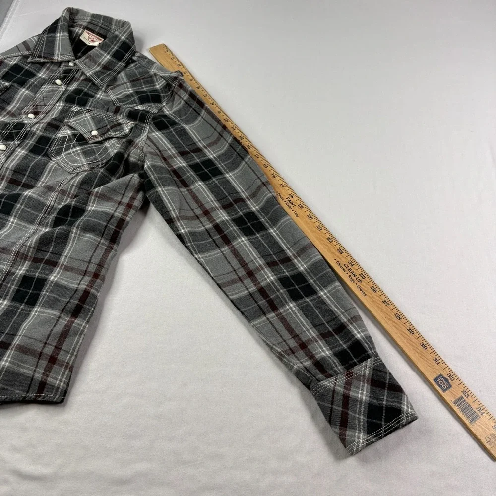 True Religion Western Shirt Mens‎ XL Lot of 2 Plaid Pearl Snap Up Long Sleeve